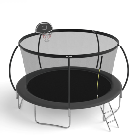 14 FT TRAMPOLINE PUMPKING STYLE WITH BASKETBALL HOOP (Color: black)