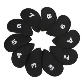 10pcs Golf Club Covers Protectors Headcovers Accessories For Prevent Scratches Or Damage (Color: black)