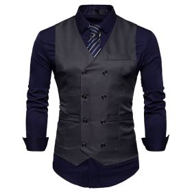 Men's Suit Vest Slim Fit Double Breasted Dress Vest (Color: Grey, size: S)