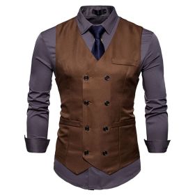 Men's Suit Vest Slim Fit Double Breasted Dress Vest (Color: coffee, size: S)
