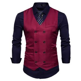 Men's Suit Vest Slim Fit Double Breasted Dress Vest (Color: Red, size: L)