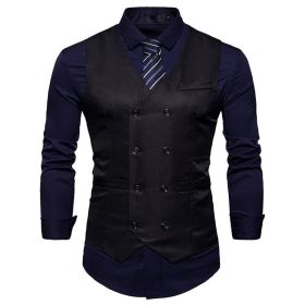 Men's Suit Vest Slim Fit Double Breasted Dress Vest (Color: black, size: L)