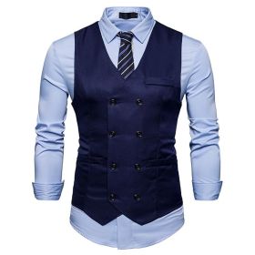 Men's Suit Vest Slim Fit Double Breasted Dress Vest (Color: Navy blue, size: XL)