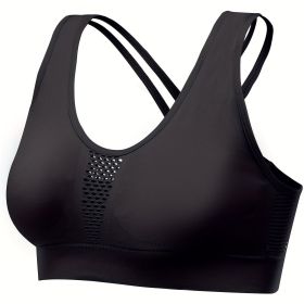 Breathable Mesh Wire-free Sports Bra, Stretchy High Impact Yoga Fitness Gym Cropped Top, Women's Activewear (Color: black, size: L)