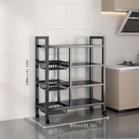 4-layer rolling mesh basket storage rack, universal roller skates for easy cleaning and storage, vegetable basket storage rack, kitchen storage rack (Color: black, size: 80cm)