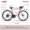 A28320RL 700C Road Bike, 16-Speed Outdoor Bike Disc Brakes, Light Weight Aluminum Frame, Racing Bike City Commuting Road Bicycle L Size for Men Women